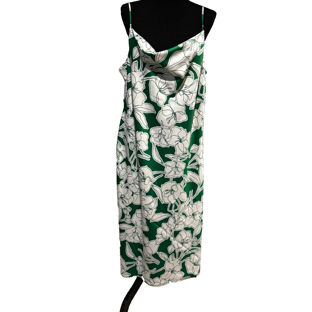 Bar III Womens Green Floral Midi slip dress sz XL Wedding Work Travel City Chic - Picture 2 of 9